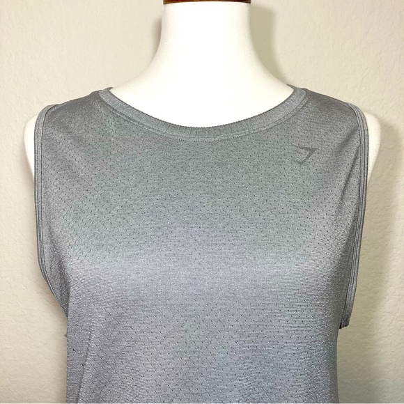 GYMSHARK Silver Gray Athletic Work Out Tank Top with Cross Over Back Size Small - Picture 2 of 10